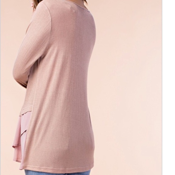 CHIFFON BOTTOM Contrast Long Sleeve Top Mocha - Picture 2 of 5
